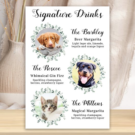 Poster Élégante signature Boissons Animaux Mariages Chien