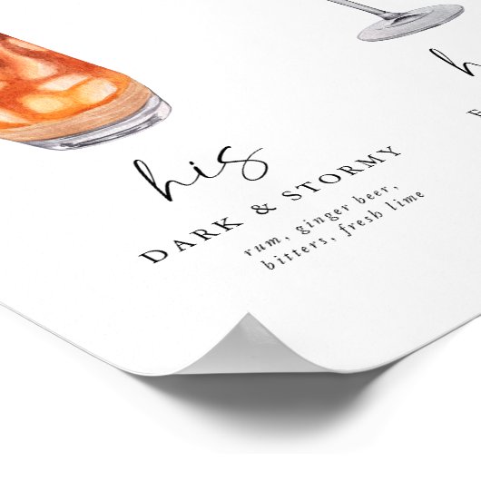 Poster Élégante signature Boissons Mariage Signet barre (Coin)