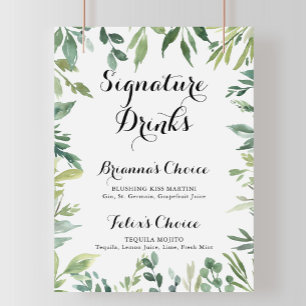 Poster Élégante signature verte tropicale Boissons Signal