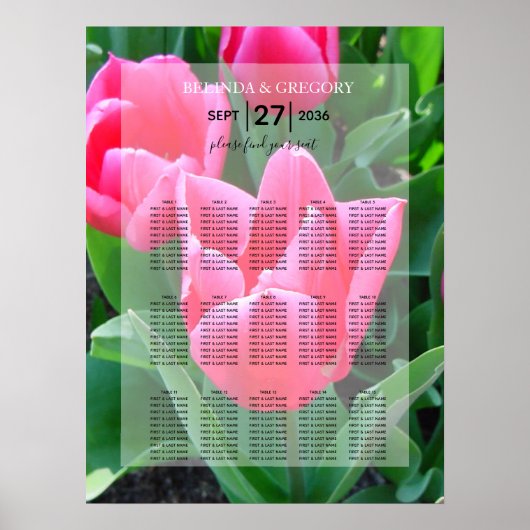 Poster Élégante Tulipes Roses Mariage Carte de siège (Devant)