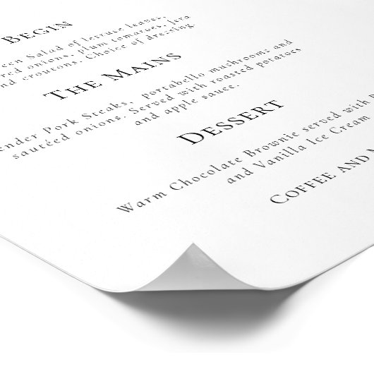 Poster Élégante typographie Menu Mariage simple (Coin)