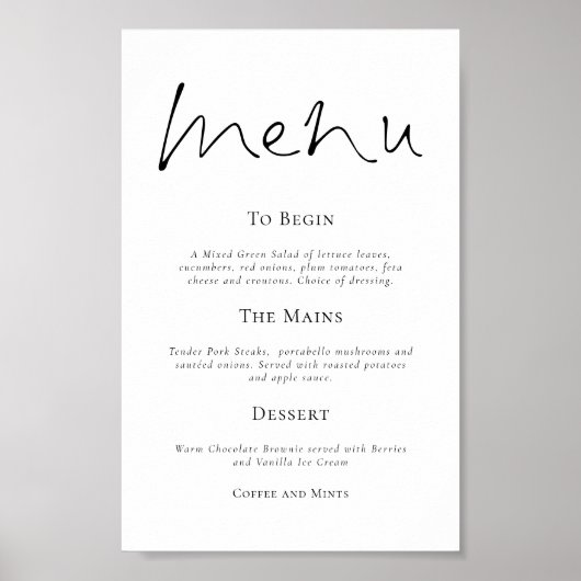 Poster Élégante typographie Menu Mariage simple (Devant)