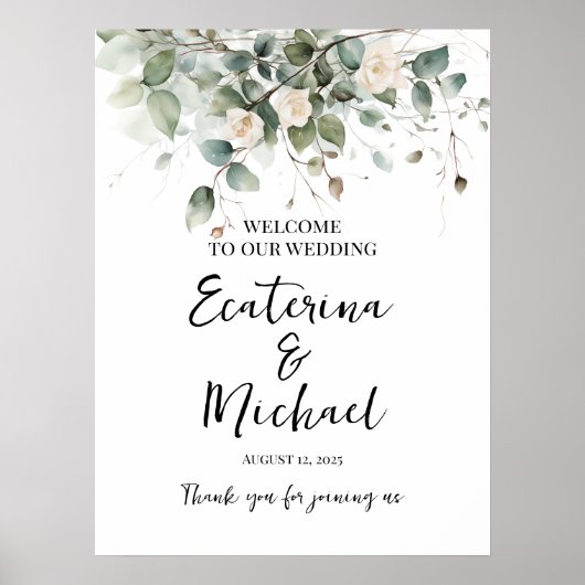 Poster Elégante verdure et signe mariage rose (Devant)