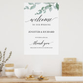 Poster Elégante verdure eucalyptus mariage bienvenue (Cuisine)
