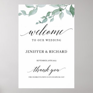 Poster Elégante verdure eucalyptus mariage bienvenue
