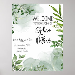 Poster Elégante verdure feuille faire-part de mariage