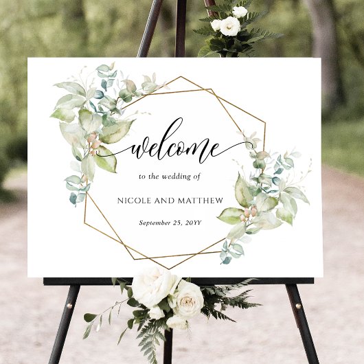 Poster Élégante verdure Horizontale Bienvenue Mariage