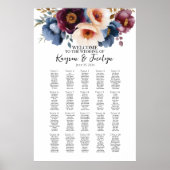 Poster Élégantes fleurs mariage carte de sièges 20 tables (Devant)