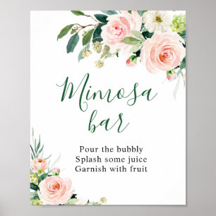 Poster Élégantes fleurs rose blush Mimosa Bar Panneau de
