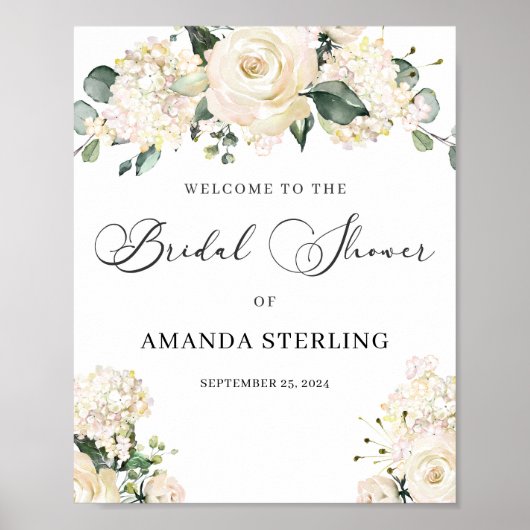 Poster Élégantes hydrangeas florales blanches pour la dou (Devant)