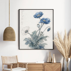 Poster Élégantes Pavots Bleus Art Botanique