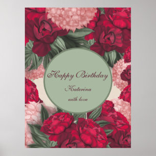 Poster Élégantes Peonies. Joyeux anniversaire. Personnali