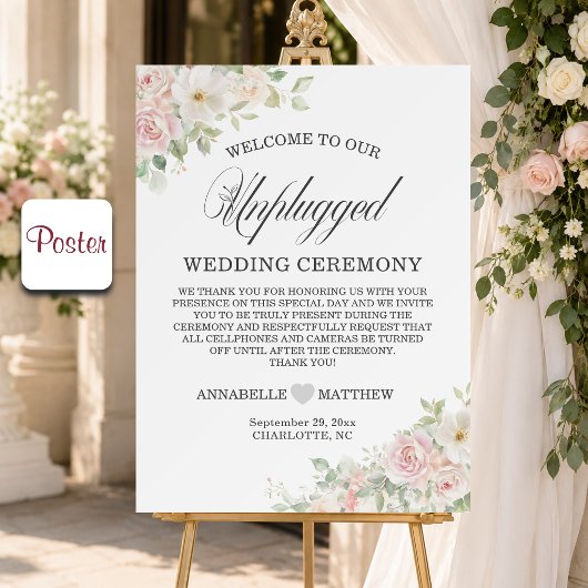 Poster Élégantes Roses Douces Blush Mariage Sans Téléphon