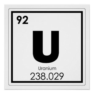 Poster Élément chimique de l'uranium, symbole formule chi