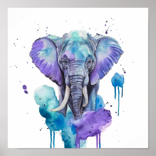Poster Élément d'art aquarelle d'éléphant coloré (Devant)