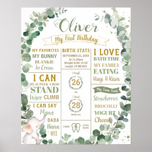 Poster Élément de verdure éléphant anniversaire étape imp (Devant)