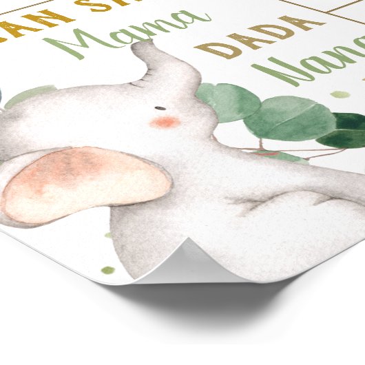 Poster Élément de verdure éléphant anniversaire étape imp (Coin)
