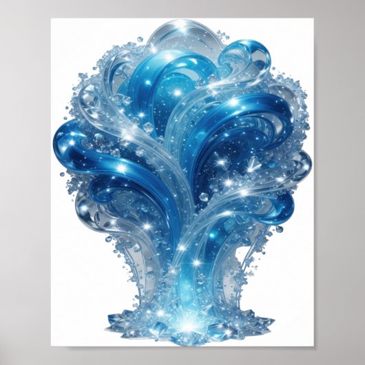 Poster Élément d'eau bleu tendance Art textuel 3D (Devant)