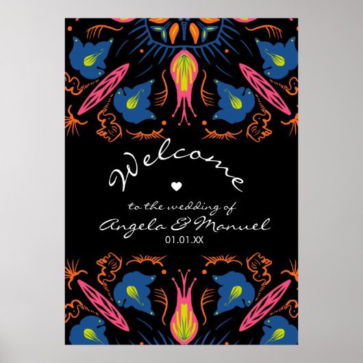 Poster Élément Floral Noir de Mariage d'Éléphant Indien (Devant)