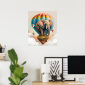 Poster Élémentaire éléphant montgolfière fantaisiste anim (Bureau à domicile)