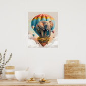 Poster Élémentaire éléphant montgolfière fantaisiste anim (Cuisine)