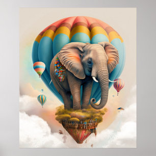 Poster Élémentaire éléphant montgolfière fantaisiste anim