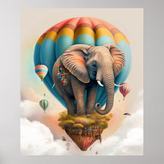 Poster Élémentaire éléphant montgolfière fantaisiste anim (Devant)