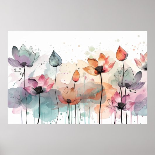 Poster éléments botaniques art floral abstrait (Devant)