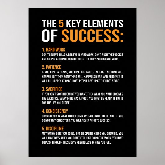 Poster Éléments De Succès, Gymnase, Hustle, Succès, Inspi (Devant)