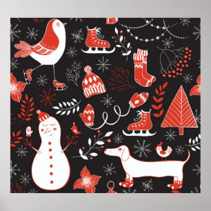 Poster Eléments hivernaux : Mignonne Main Dessinée.