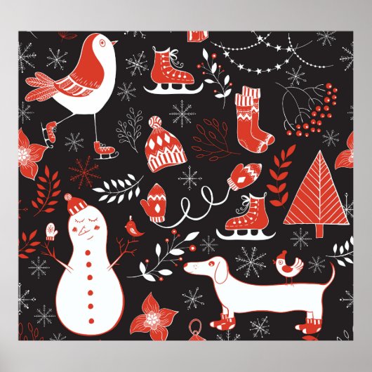 Poster Eléments hivernaux : Mignonne Main Dessinée. (Devant)