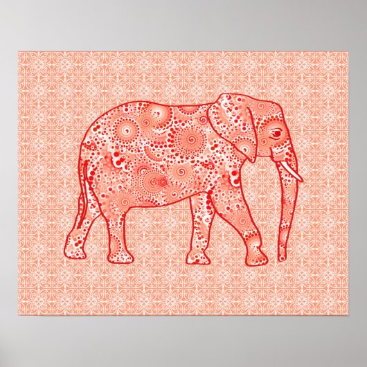 Poster Éléphale tourbillon fractal - corail orange et bla (Devant)