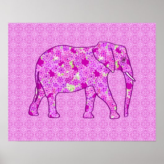 Poster Eléphant à fleurs - orchidée et magenta (Devant)