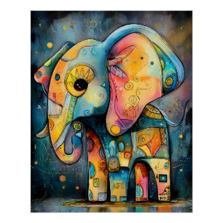 Poster Éléphant abstrait coloré avec des motifs multicolo