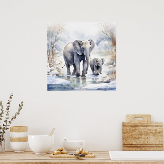 Poster Elephant and Baby (Cuisine)