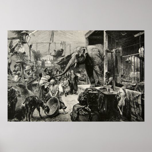 Poster Eléphant animal vintage Zoo Engraving Children (Devant)