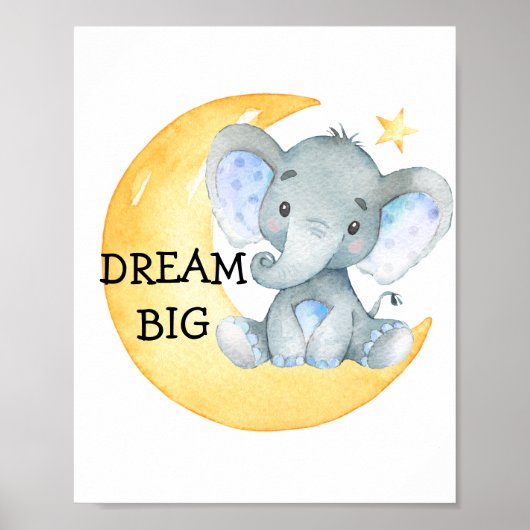 Poster Elephant Aquarelle Dream Big Baby Boy Nursery (Devant)