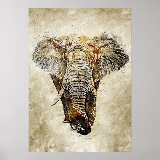 Poster Eléphant Aquarelle Vintage (Devant)