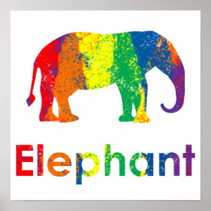 Poster Eléphant arc-en-ciel Abstrait mignon, amusant et c