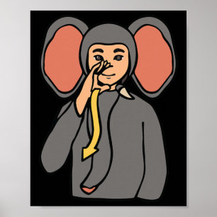 Poster Eléphant ASL Geste main sourde Accusé de perte d'a