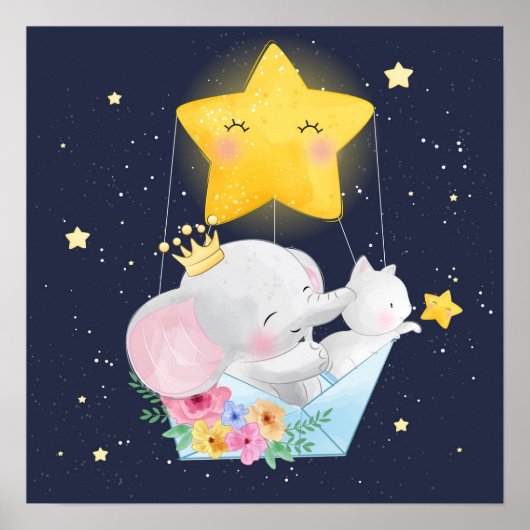 Poster Eléphant Avec Un Kitten (Devant)