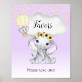 Poster Eléphant Baby shower à air chaud violet Faveurs vi (Devant)