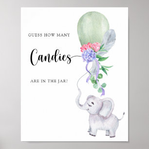 Poster Éléphant & Ballon - devine combien il y a de bonbo