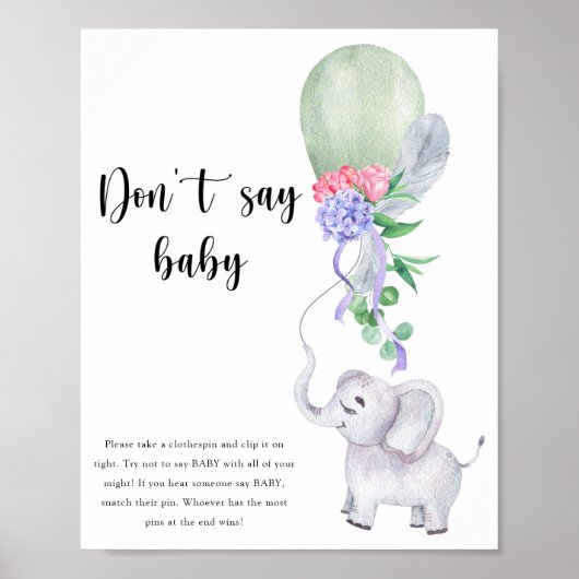 Poster Éléphant & Ballon - Ne dis pas bébé (Devant)
