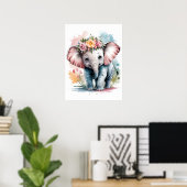 Poster Éléphant Bébé Adorable avec Couronne Florale (Bureau à domicile)