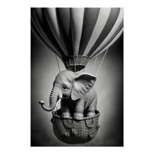 Poster Elephant bébé dans un ballon à air chaud (Devant)