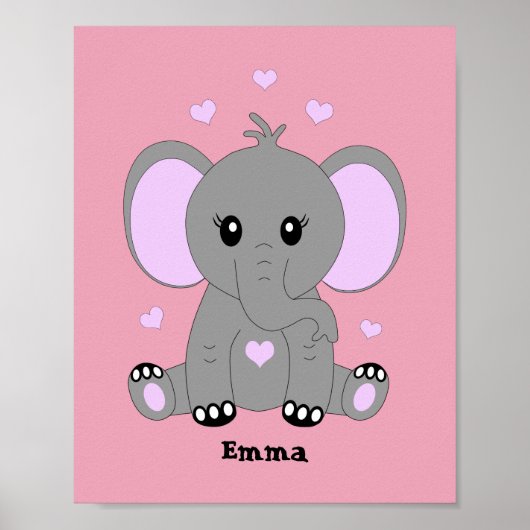 Poster Éléphant bébé mignon en rose pour filles  (Devant)