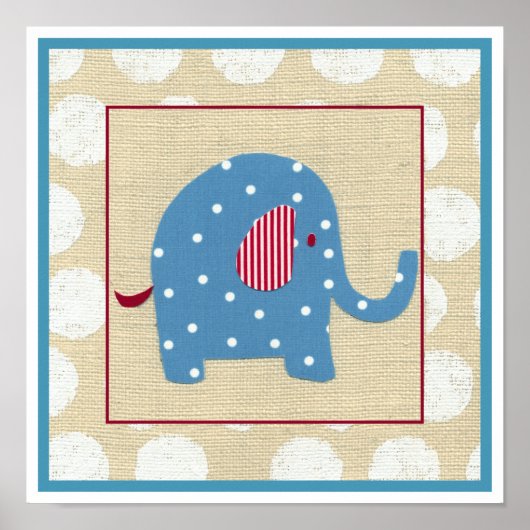 Poster Eléphant bleu avec Pois blancs (Devant)