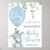 Poster Eléphant bleu ballon garçon baby shower signe de b (Devant)