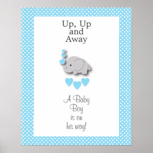 Poster Eléphant bleu et gris doux - Baby Boy